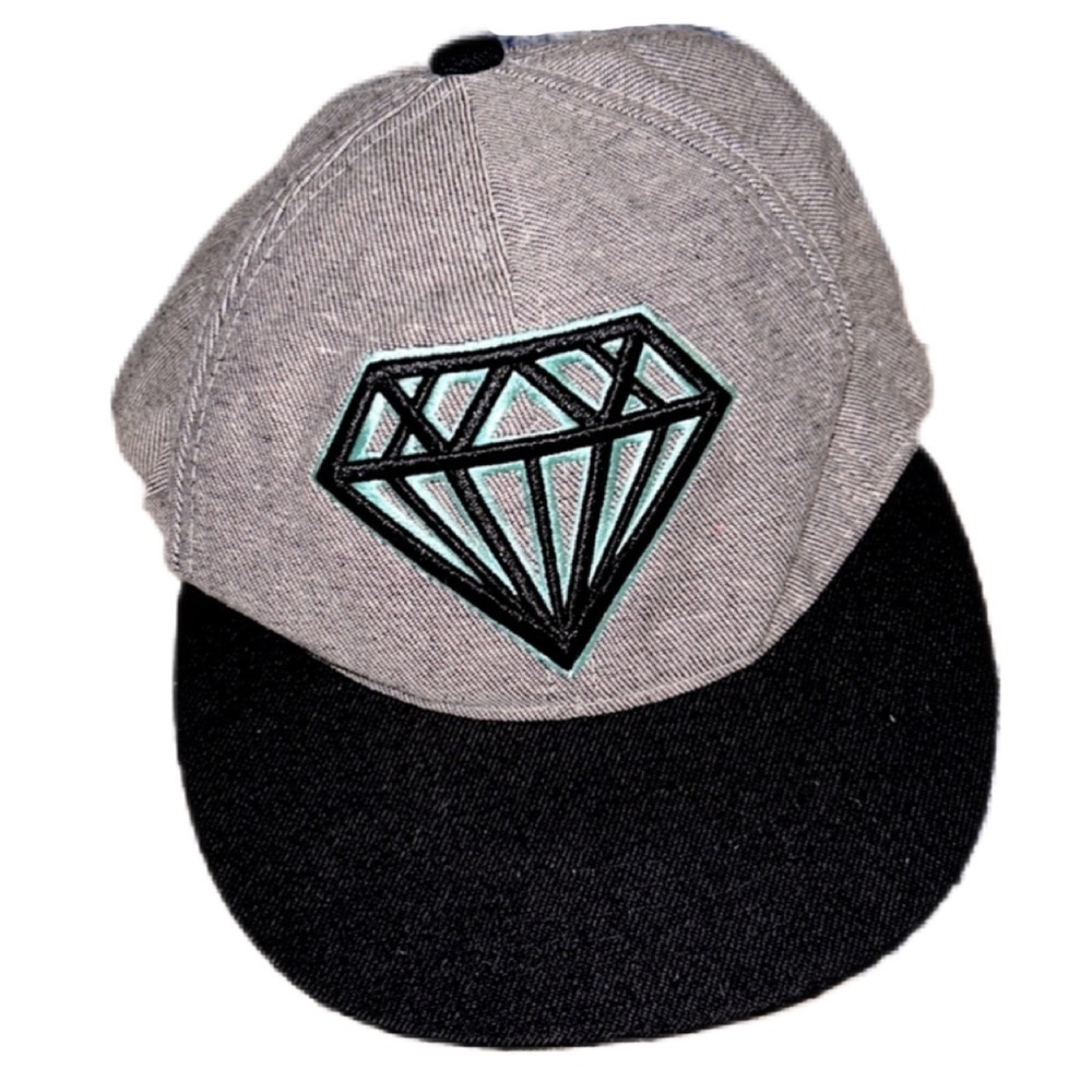 ❤️2/$15 DIAMOND 2000’s Y2K GREY BLUE SNAP BACK HAT CAP - Picture 1 of 5